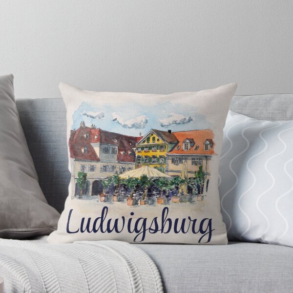 Watercolor painting of houses in Marktplatz Ludwigsburg Throw Pillow