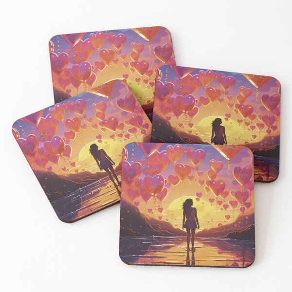 Item preview, Sunset Reflections of Romantic Love Heart Balloons. designed and sold by inkArtistryfine.