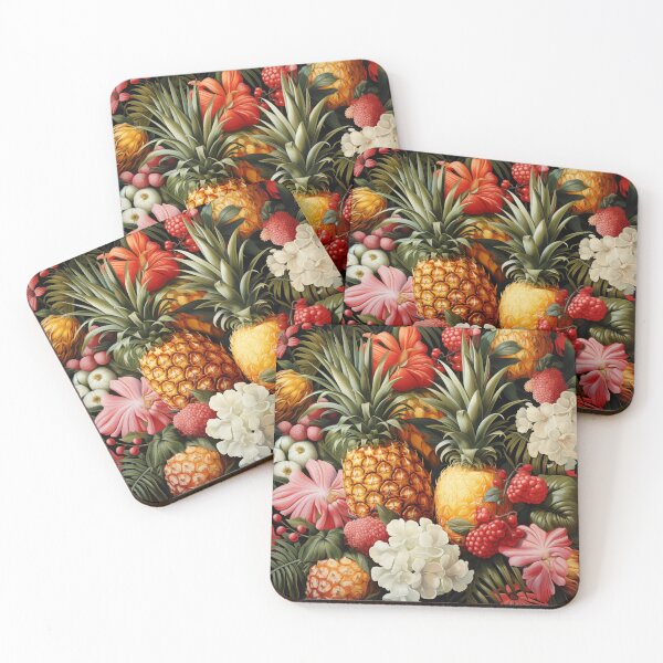 Item preview, Tropical fruits like pineapples and coconuts in a lively pattern designed and sold by alexrow.
