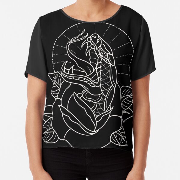 Item preview, Traditional white snake and flower flash designed and sold by ReaperRoseCo.
