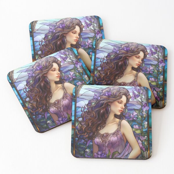 Item preview, Brunette in a Lavender Garden - Art Nouveau Style designed and sold by ArtNouveauChic.