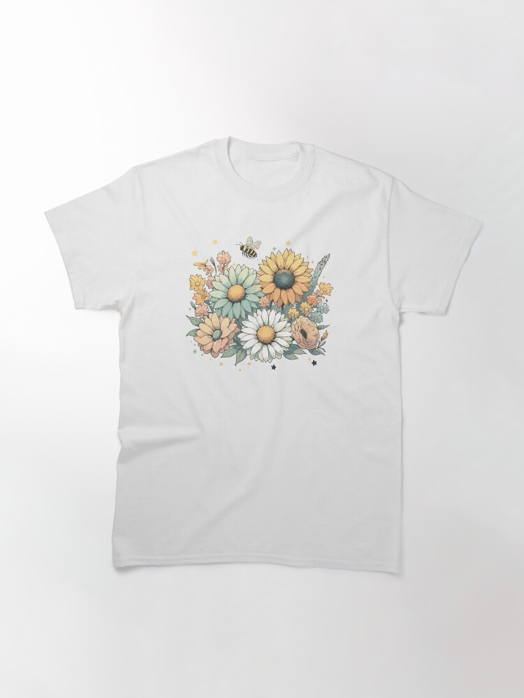Thumbnail 3 of 7, Classic T-Shirt, Cottagecore Country Flowers, Bee and Stars designed and sold by hidden-design.