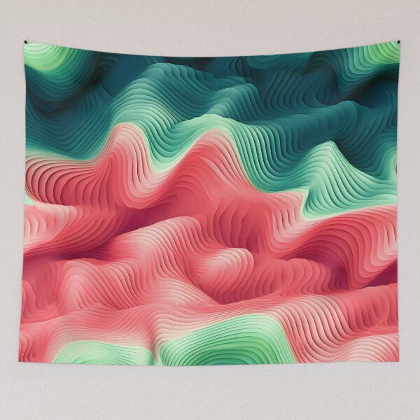 Item preview, Synthetic Topography: Layered Pink and Green Waves designed and sold by VectorPlace.