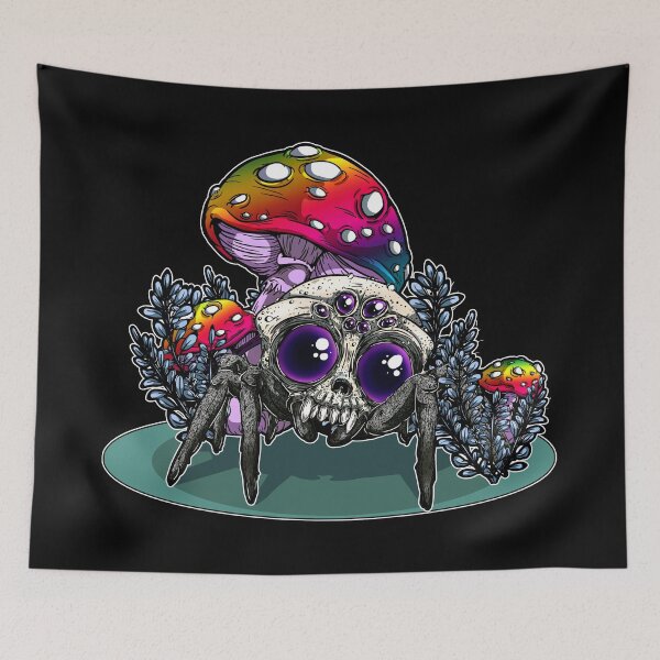 Item preview, Spider Skull with Rainbow Mushrooms designed and sold by iduzarts.
