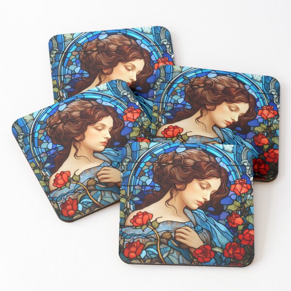 Item preview, Brunette Beauty Admiring Carnations - Art Nouveau Style designed and sold by ArtNouveauChic.