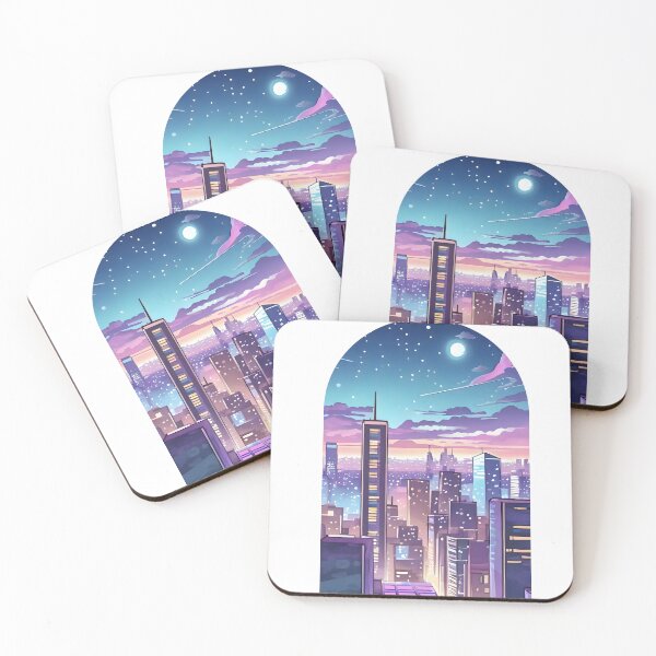 Item preview, futuristic aesthetic city night skyline illuminated designed and sold by emaotx.
