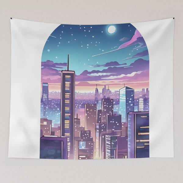 Item preview, futuristic aesthetic city night skyline illuminated designed and sold by emaotx.