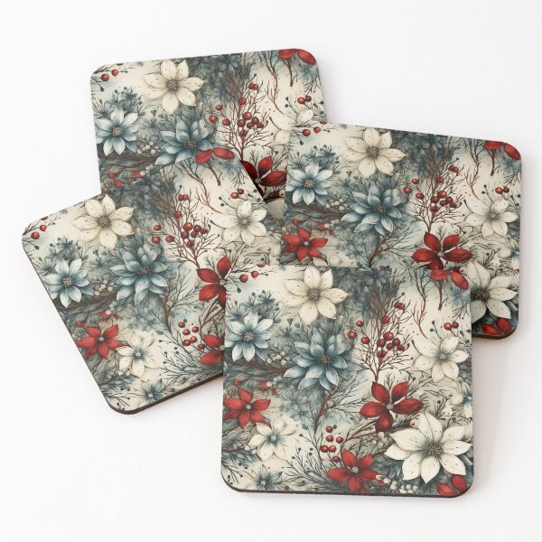 Item preview, VINTAGE CHRISTMAS FLORAL AND RED BERRIES PATTERN designed and sold by PRINYOS.