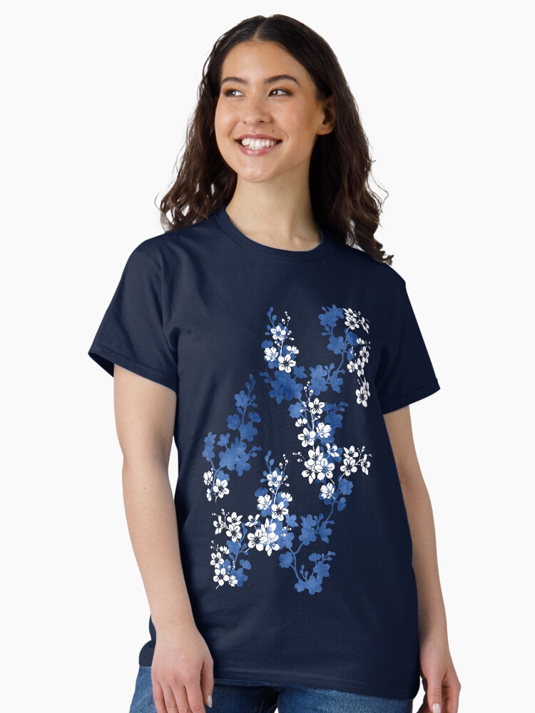 Thumbnail 2 of 7, Classic T-Shirt, Sakura blossom in deep blue designed and sold by adenaJ.