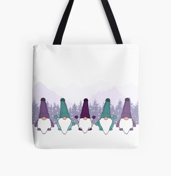 Fun Holiday Gonks Christmas Gnomes in Purple and Teal All Over Print Tote Bag