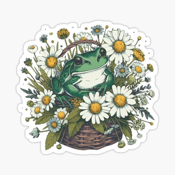 Cottagecore Frog with Flowers Sticker