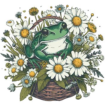 Artwork thumbnail, Cottagecore Frog with Flowers by heartsake