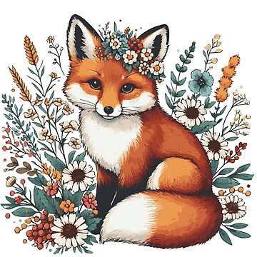 Artwork thumbnail, Cottagecore Fox with WildFlowers by heartsake