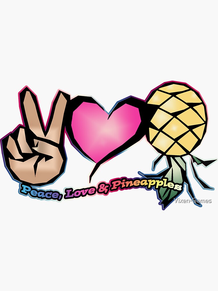 Thumbnail 3 of 3, Sticker, Peace, Love & Pineapples designed and sold by Vixen-Games.