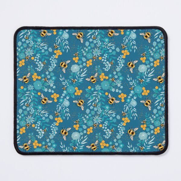 Item preview, Honeybees and flowers with blue background designed and sold by JessKingArtist.