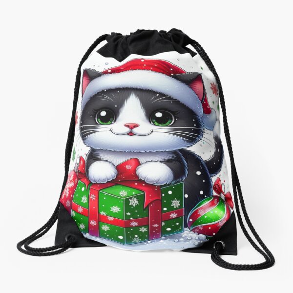 Cute cat christmast Drawstring Bag
