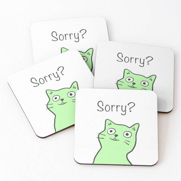 Item preview, Sorry? Cute Cat Green Design by ZeesDesign on Redbubble designed and sold by ZEESDESIGN.