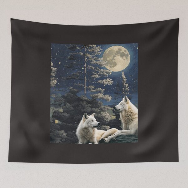 Item preview, Real white wolves enjoying the full moon designed and sold by RockyRambobo.