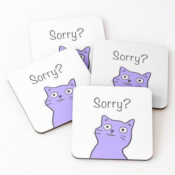 Item preview, Sorry? Cute Cat Purple Design by ZeesDesign on Redbubble designed and sold by ZEESDESIGN.