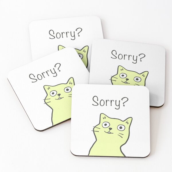 Item preview, Sorry? Cute Cat Yellow Design by ZeesDesign on Redbubble designed and sold by ZEESDESIGN.