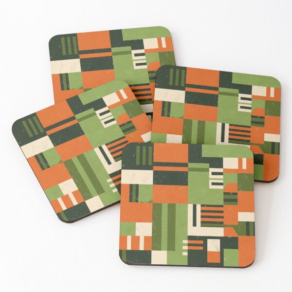 Item preview, Almost Squares Abstract Tile Collage in orange and green designed and sold by elhamart.