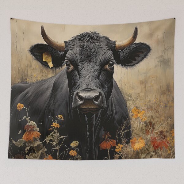 Item preview, Black Cow in Flower Meadow designed and sold by Elisabeth Lucas.