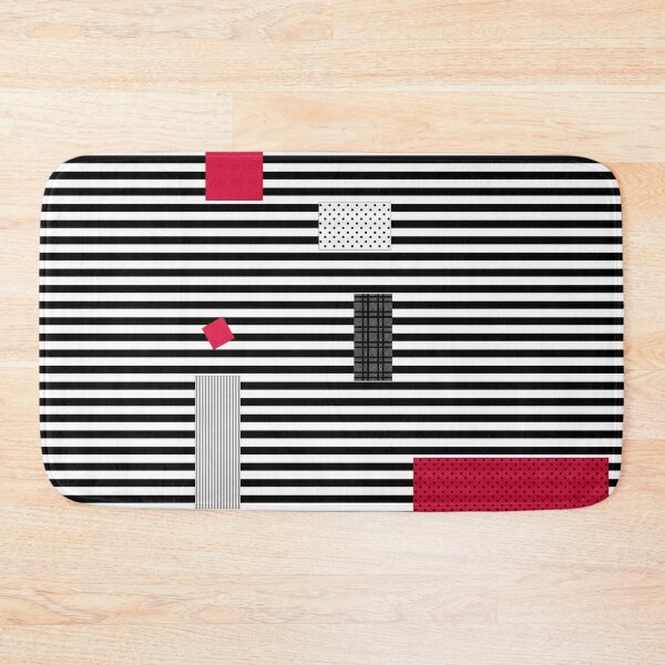 Item preview, Multicolored red and gray patches on a striped black and white background  designed and sold by fuzzyfox.