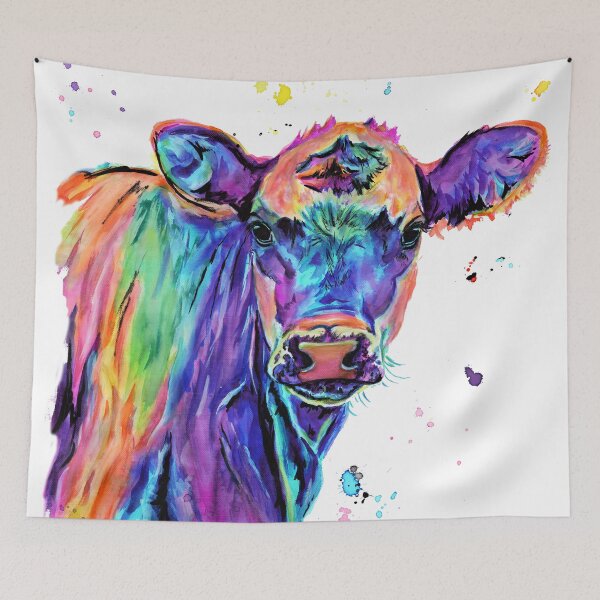 Artikelvorschau, Bunte Aquarell-Kuh entworfen und verkauft von SaltySerenity.