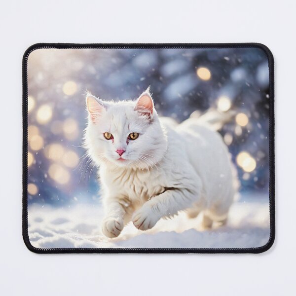 Item preview, Cute white cat running in snow back yard designed and sold by stevanovicigor.