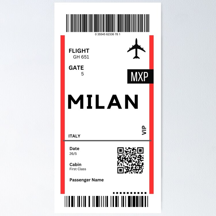 Milan, Italy Airplane Boarding Pass Sticker