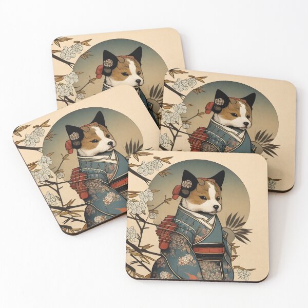 Item preview, Samurai Dog In Traditional Japanese Art Nouveau Kimono designed and sold by entwithanaxe.