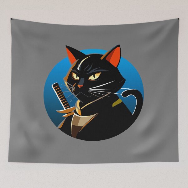 Item preview, black cat samurai assassin designed and sold by Oeenlacha.