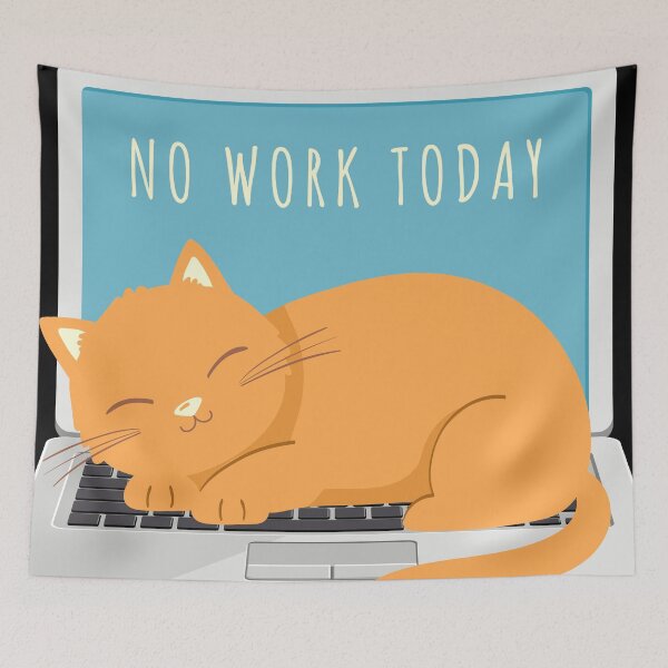 Item preview, No Work Today - Sleeping Cat on a Laptop  designed and sold by Millusti.