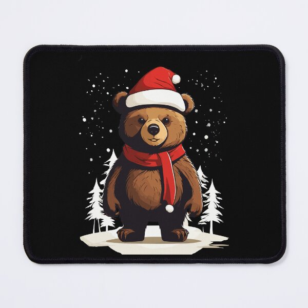 Item preview, Kawaii Bear Wearing Christmas Hat and Scarf Xmas in Snow with Trees designed and sold by Peculiarts.
