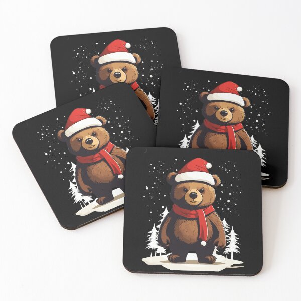Item preview, Kawaii Bear Wearing Christmas Hat and Scarf Xmas in Snow with Trees designed and sold by Peculiarts.