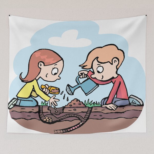 Item preview, girl and a boy plant seeds in a hole in the ground designed and sold by duxpavlic.