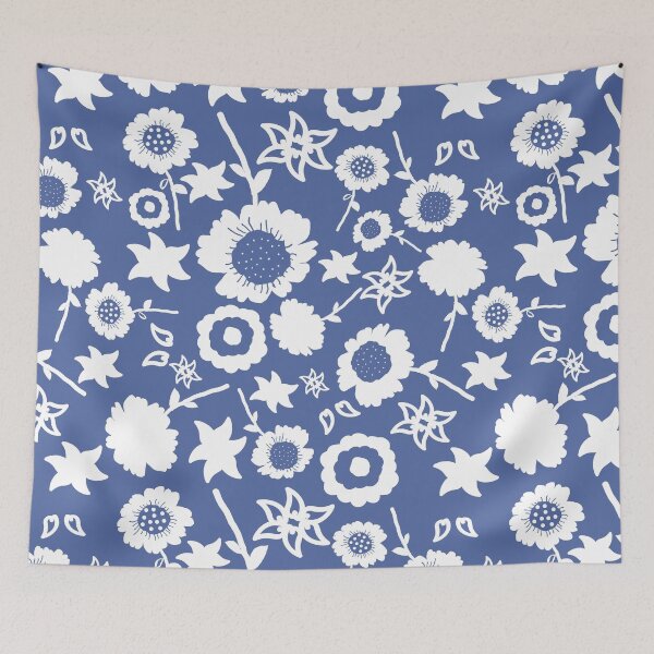 Item preview, White Flowers on a blue background. designed and sold by mkakaire.