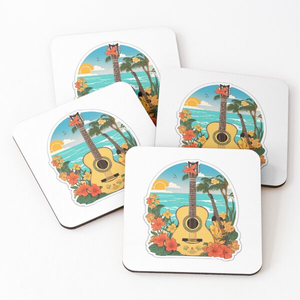 Item preview, Artist Guitar on a Hawaiian Beach with Orchid Flowers designed and sold by NautiChic.