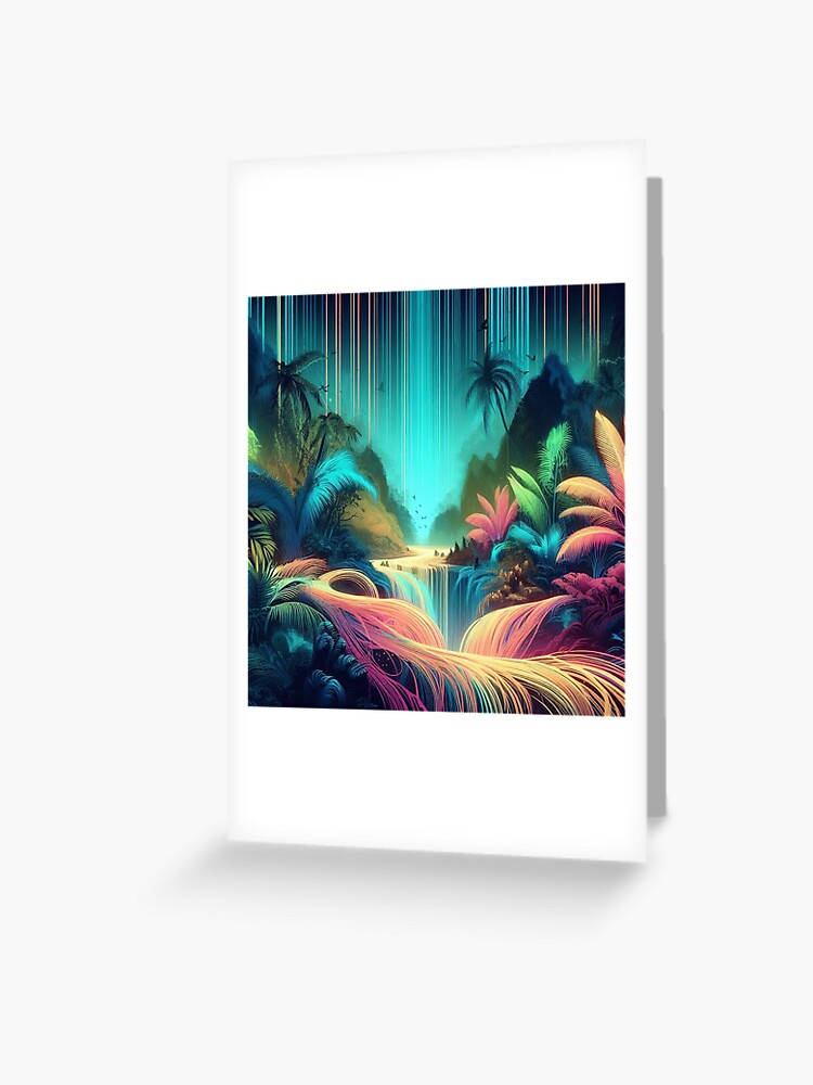 Thumbnail 1 of 2, Greeting Card, Neon Jungle Journey designed and sold by cokemann.