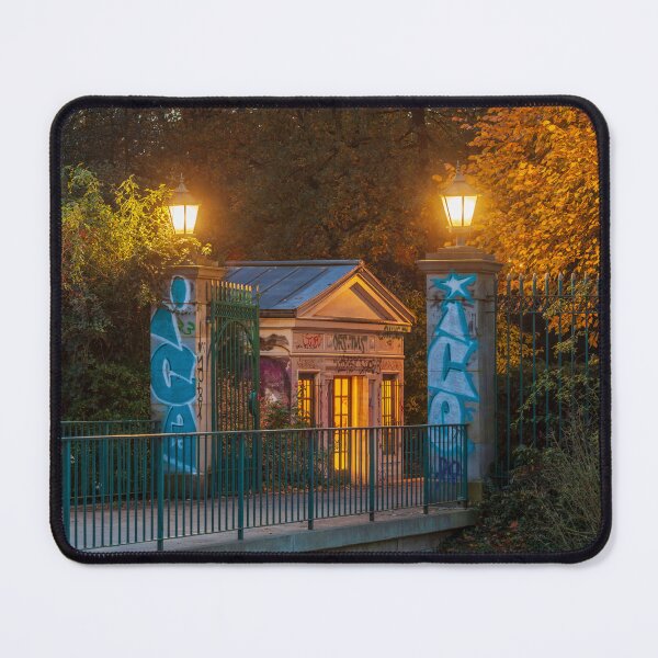 Item preview, Historic gatehouse in the Bremen ramparts in autumn at dusk designed and sold by Torsten Krüger.