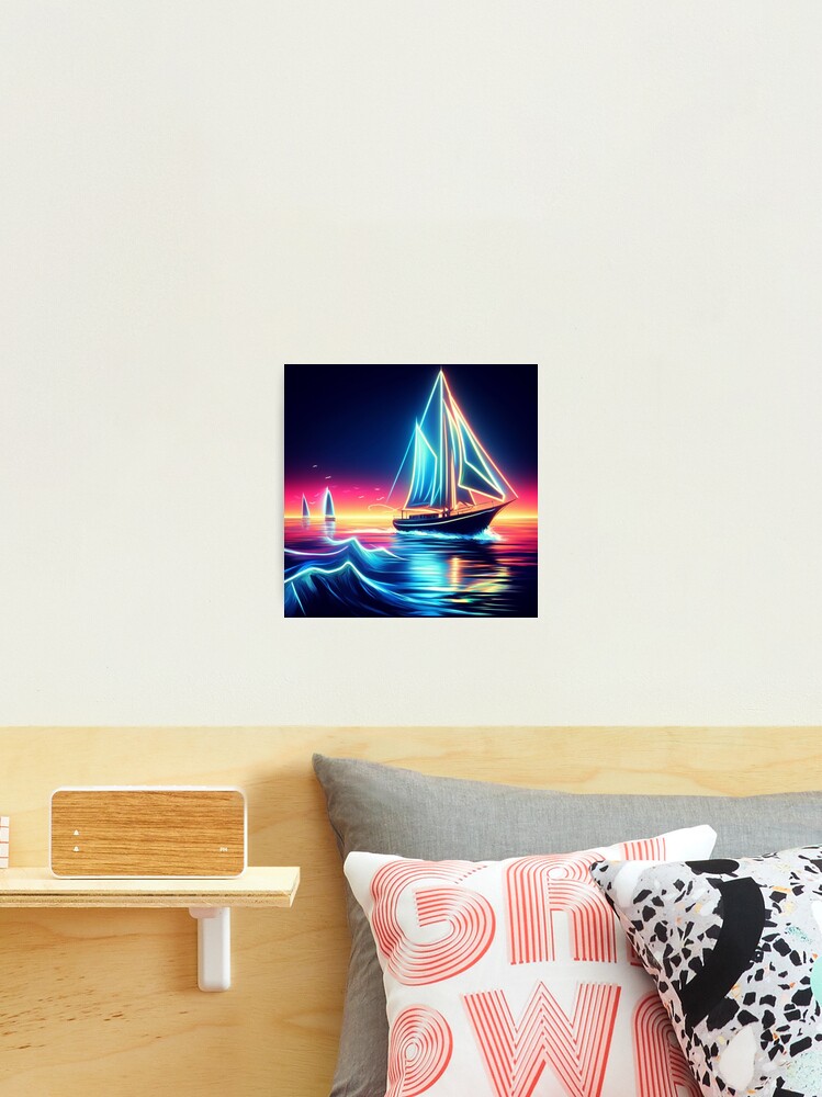 Thumbnail 1 of 3, Photographic Print, Oceanic Brushworks: Neon Sailboat designed and sold by cokemann.