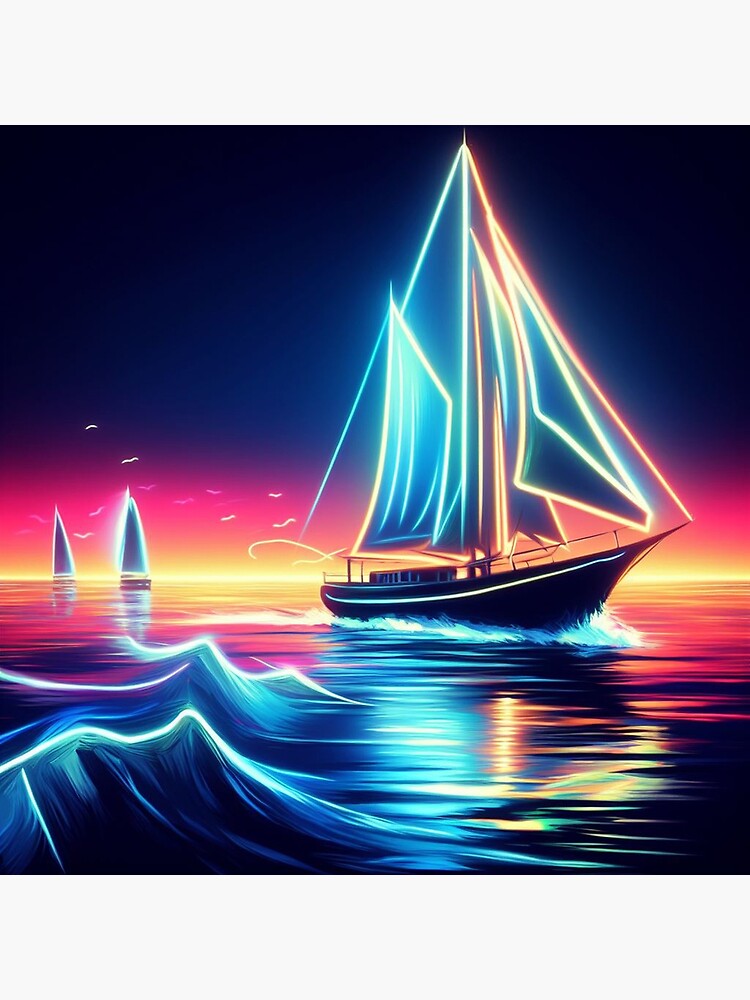 Thumbnail 3 of 3, Photographic Print, Oceanic Brushworks: Neon Sailboat designed and sold by cokemann.