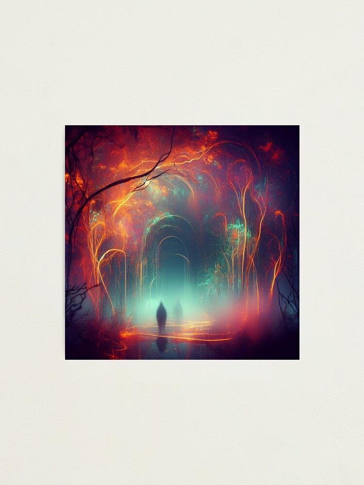 Thumbnail 2 of 3, Photographic Print, Haunted Autumn: Neon Mist Walk designed and sold by cokemann.