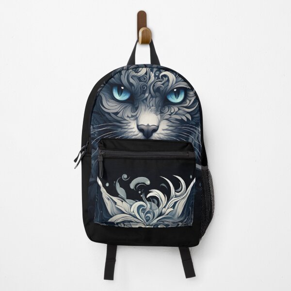 Item preview, Ferocious cat face. Blue eyes. Black and white line style. designed and sold by Darda-art.