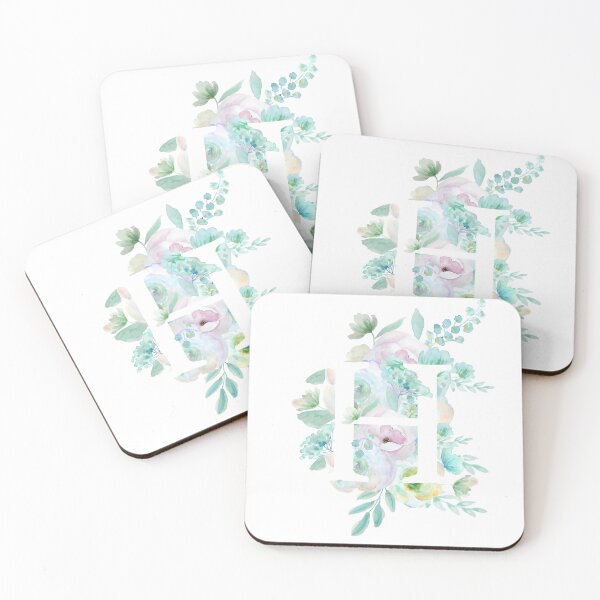 Item preview,  Botanical alphabet H green and purple flowers hand painted  designed and sold by ColorandColor.