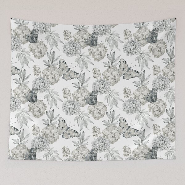 Item preview, Watercolor pattern with hydrangea and butterflies designed and sold by tapilipa.