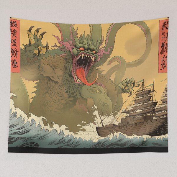 Item preview, Giant sea monster attacks Japanese warship. designed and sold by VISIONARTIST.