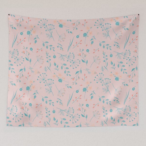 Item preview, sweet pink, turquoise, orange and yellow floral berry pattern with wildflowers. shabby chic designed and sold by fowons.