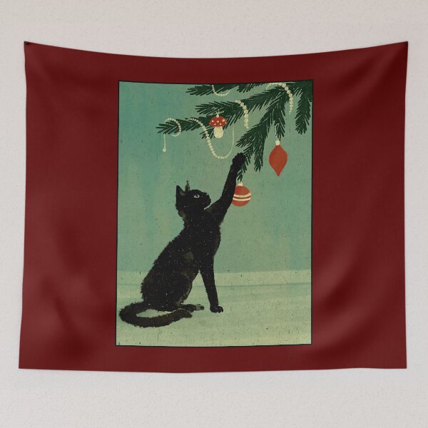 Item preview, Vintage Black Cat Playing With Decorations Christmas Tree Card designed and sold by Arwen-Art.