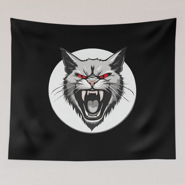 Item preview, Angry Wild Cat with Open Mouth and Red Eyes designed and sold by Aquillashop.